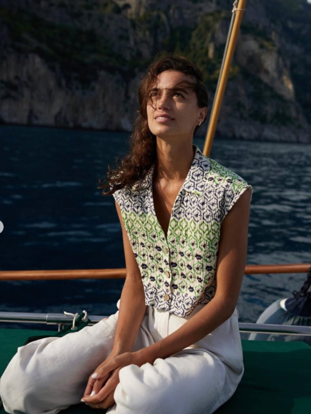 NEW Zara Printed Button Front Crop Top Green Medium